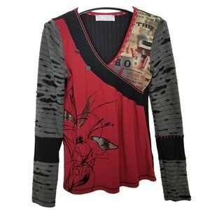 Deca de Vous a Nous Women Artsy Boho‎ Top  Sz 3 US M Mixed Print Pullover Y2K
